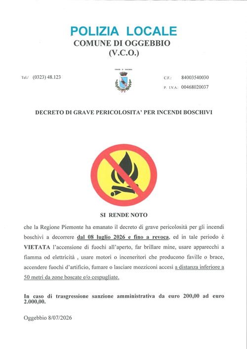 Pericolosità per incendi boschivi 2026